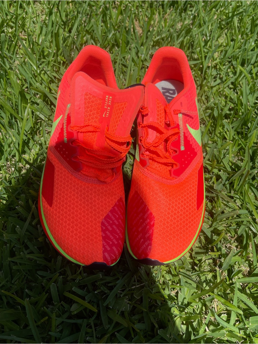 Nike Neon Red Running Shoes with Lime Swoosh